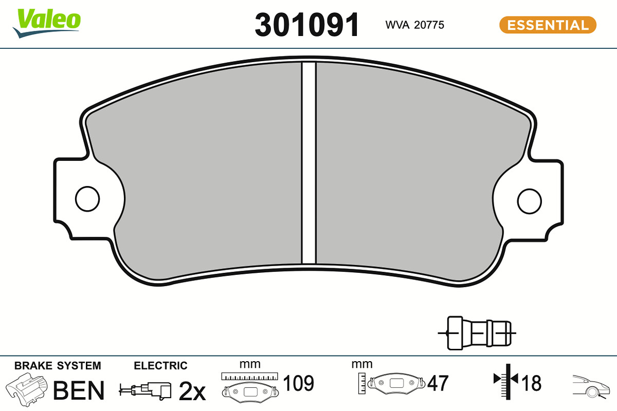 Jeu de 4 plaquettes de frein VALEO ref. 301091